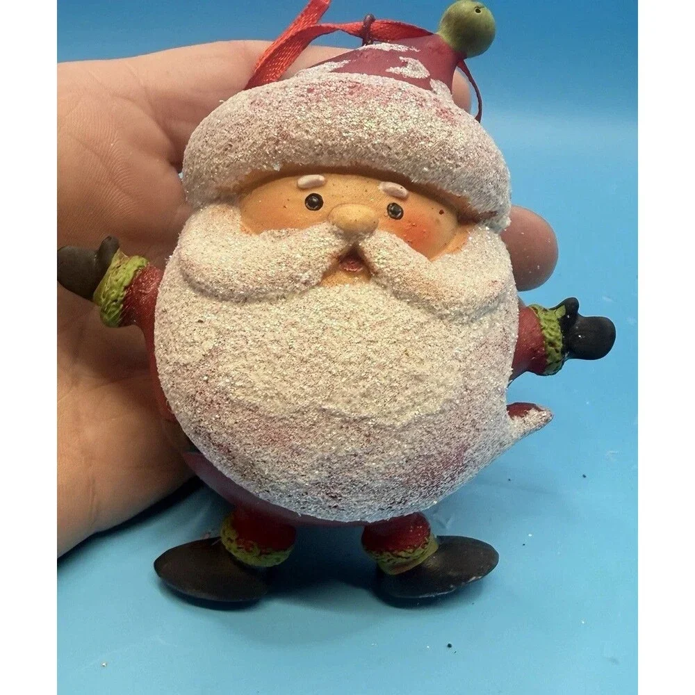Ceramic Santa Claus Christmas Ornament Glitter Red Green Holiday Decor Unbranded